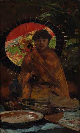 Willem de Zwart的《拿着日本阳伞的女孩》
