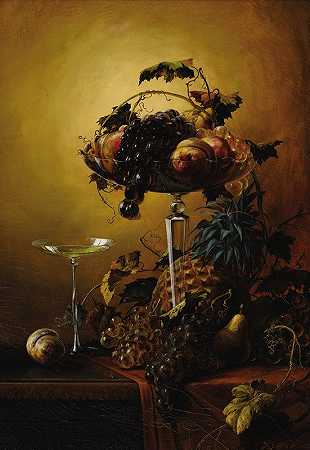 亨利·贝利·加林的《水晶混合物中的水果静物》