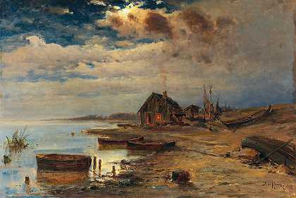 朱利叶斯·塞尔吉乌斯·克莱弗在波罗的海海岸的黄昏场景