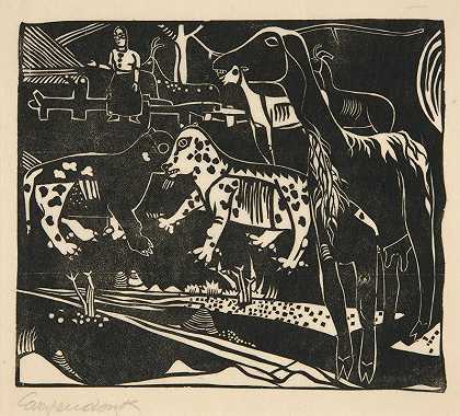 Heinrich Campendonk的《山羊和山猫的风景》