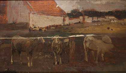 埃米尔·雅各布·辛德勒的《带羊的村庄风景》