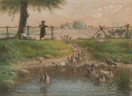 让-弗朗索瓦·米勒的《鹅塘的农民孩子》