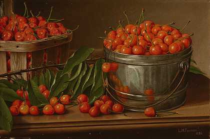 李维·威尔斯·普伦蒂斯的《桶里的樱桃（樱桃和桶的静物）》