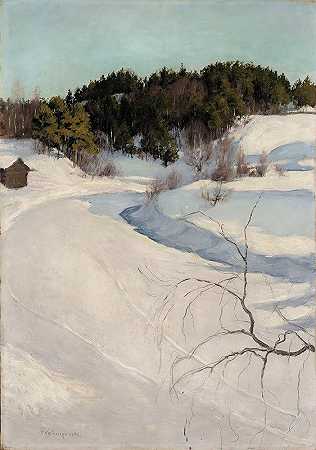 “冬季风景，Myllykylä”，作者：Pekka Halonen