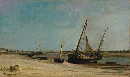 查尔斯·弗朗索瓦·道比尼的《埃塔普莱斯海岸上的船》