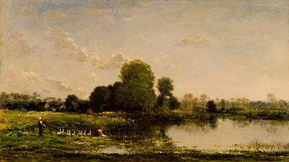 查尔斯·弗朗索瓦·道比尼的《河岸与家禽》