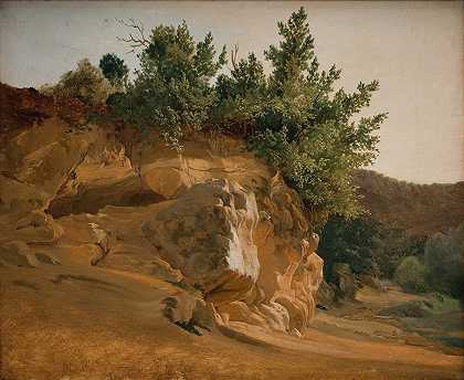 弗里茨·佩茨霍尔德（Fritz Petzholdt）的《意大利山地风景与过度生长的岩石》（可能在奥列瓦诺附近）
