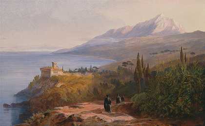 爱德华·李尔的《阿索斯山和斯塔夫罗尼凯特斯修道院》