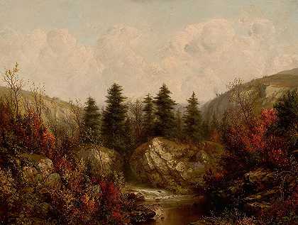 威廉·梅森·布朗的《河流穿过秋天的森林》