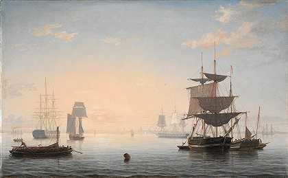 菲茨·亨利·莱恩的《波士顿港，远处的城市》