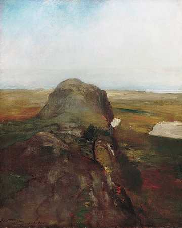 约翰·拉法尔奇的《秋季研究，悬挂岩石上的景色，新港，R.I.》