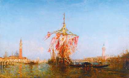 “一艘铺在池塘上的船，威尼斯，费利克斯·齐姆