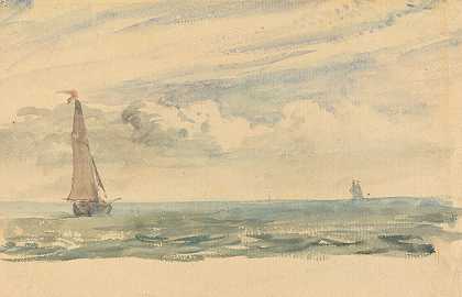 约翰·康斯特布尔的《两艘帆船的海景》