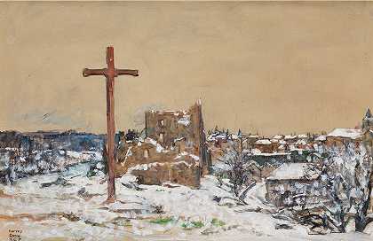 哈维·T·邓恩的《冬季山顶上的十字架》