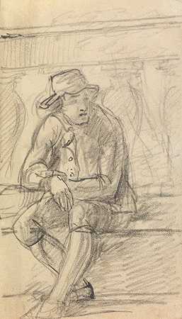 本杰明·罗伯特·海登（Benjamin Robert Haydon）《戴着帽子坐在外面的年轻人的身材研究》