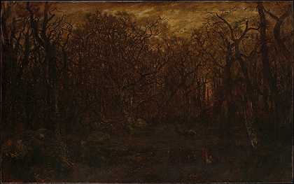 泰奥多尔·卢梭的《夕阳下的冬天的森林》