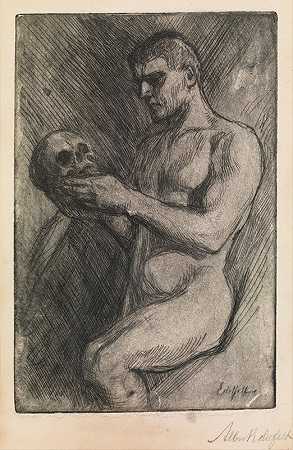 阿尔伯特·埃德尔费尔特的《裸体男人和骷髅》