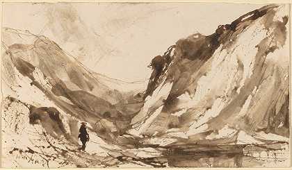 威廉·哈特的《山地风景中的深谷》