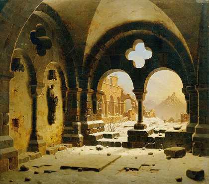 卡尔·格奥尔格·阿道夫·哈森普普鲁格的《冬天的修道院废墟》