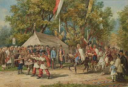 塔德乌什·里布科夫斯基（Tadeusz Rybkowski）的《科洛米亚皇帝面前的胡苏尔婚礼游行》