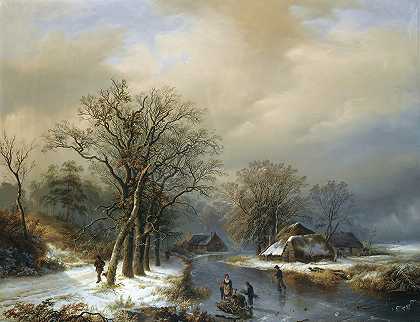 威廉·博德曼（Willem Bodeman）的《冬季风景与冰上的伐木者》（A Winter Landscape With Woodgathers On The Ice）