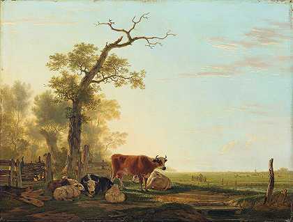 雅各布·范·斯特里杰的《草甸风景与动物》