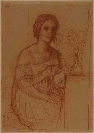 “一个坐着的女人，用皮埃尔·普维斯（Pierre Puvis）画着一个花瓶