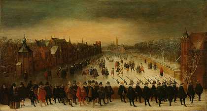 亚当·范·布伦的《冬天的海牙维杰弗伯格》（The Vijverberg，Hague），莫里斯王子和他的视网膜在前景中