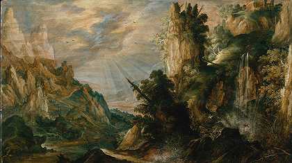 Kerstiaen de Keunick的《带瀑布的山地风景》