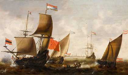 雅各布·阿德里安斯（Jacob Adriaensz）在阿姆斯特丹海岸的波涛汹涌的海上进行荷兰航运