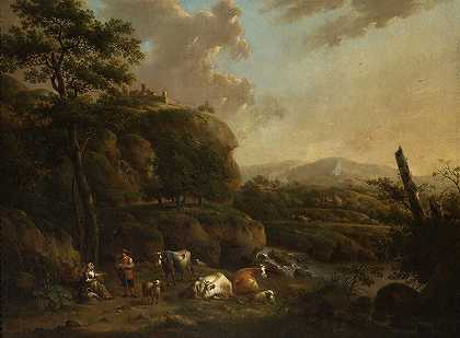 Henricus Josephus Antonissen的《牧羊人的山景》