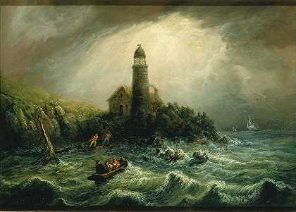 查尔斯·哈伯德的《博格角灯塔海景》