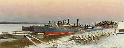 米哈伊尔·波梅兰泽夫的《冬季码头上的船》