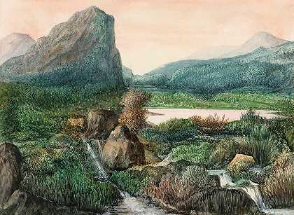 乔治·桑德（George Sand）的《带湖和瀑布的山地风景》