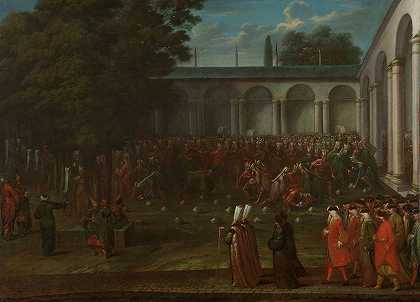 让-巴蒂斯特·万莫的《科内利斯·卡尔科恩在与苏丹艾哈迈德·三世一起前往听众的路上》