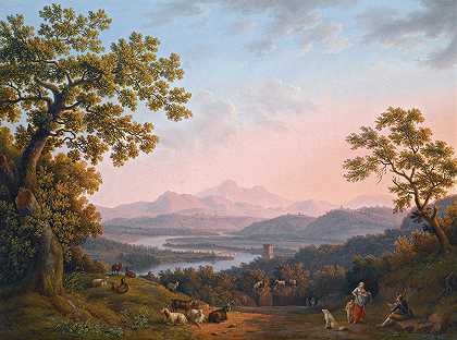 雅各布·菲利普·哈克特（Jakob Philipp Hackert）的《沿着台伯河谷向波吉奥·米尔特托（Poggio Mirteto）和萨宾山脉（Sabine Mountains）的景色》