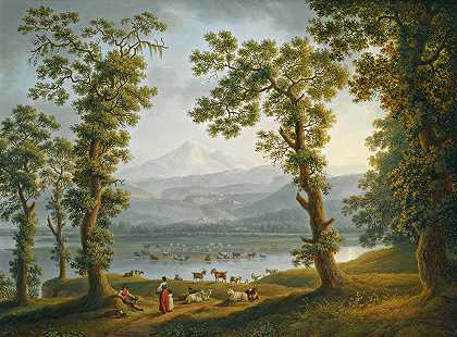 雅各布·菲利普·哈克特（Jakob Philipp Hackert）的《跨越伏尔图诺河向阿利夫（Alife）、皮特蒙特·马泰斯（Piedimonte Matese）和马泰斯山脉（Matese Mountains）》