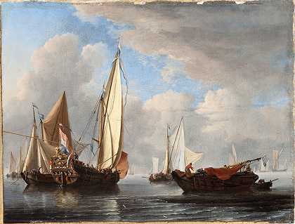 《平静中的帆船和其他船只》，青年威廉·范·德·维尔德著