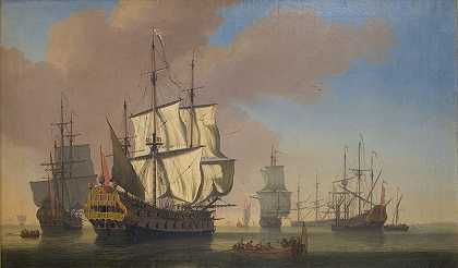 Jan Karel Donatus van Beecq的《英国战舰在平静天气中的路边》