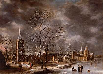 Jan Abrahamsz Beerstraaten的《冬季风景中的沃蒙城堡》