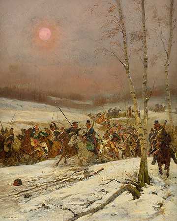 《拿破仑俄国战役中被荣誉卫队袭击的哥萨克人》，作者：让-巴蒂斯特·埃杜阿尔德