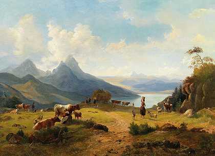 马克斯·约瑟夫·瓦根鲍尔的《一群动物和牧羊人的田园风光》