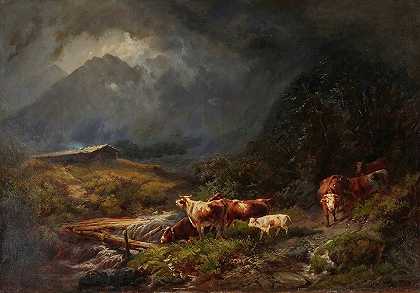 奥托·索默的《山区风景中的奶牛》