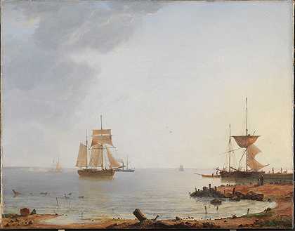 《新西兰海岸外的船只》，伊曼纽尔·拉森