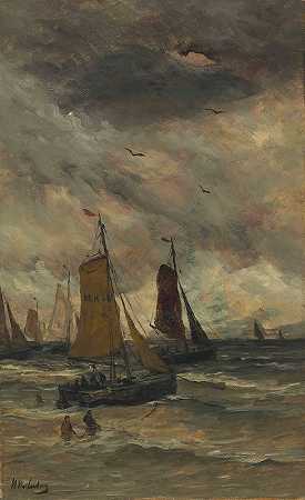 Hendrik Willem Mesdag的《Bomschuten At Sea》
