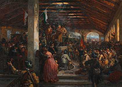《1848年志愿者在老苏巴霍夫的告别》，作者：阿洛伊斯·舍恩