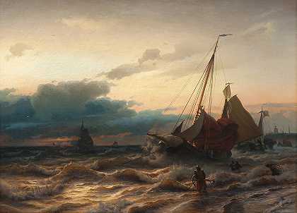 “荷兰海岸的风暴。阿尔伯特·伯格在舍弗宁根拍摄的场景