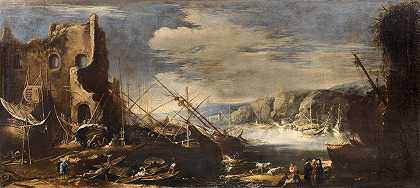 Salvator Rosa的《一幅有沉船和废墟的海岸风景》