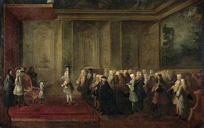 “路易·米歇尔·杜梅斯尼尔于1719年7月24日在路易十五法院接待科内利斯·霍普（1685-1762）为国家总公使