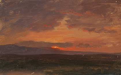 弗雷德里克·埃德温·丘奇（Frederic Edwin Church）的《纽约哈德逊山谷，卡茨基尔山脉后的日落》